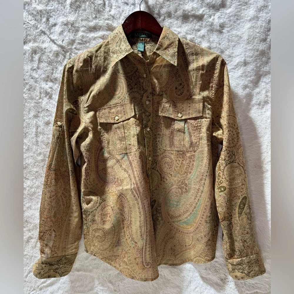 Lauren Ralph Lauren Corpcore Heritage 100% Cotton gold multicolor Shirt Medium - Picture 7 of 14